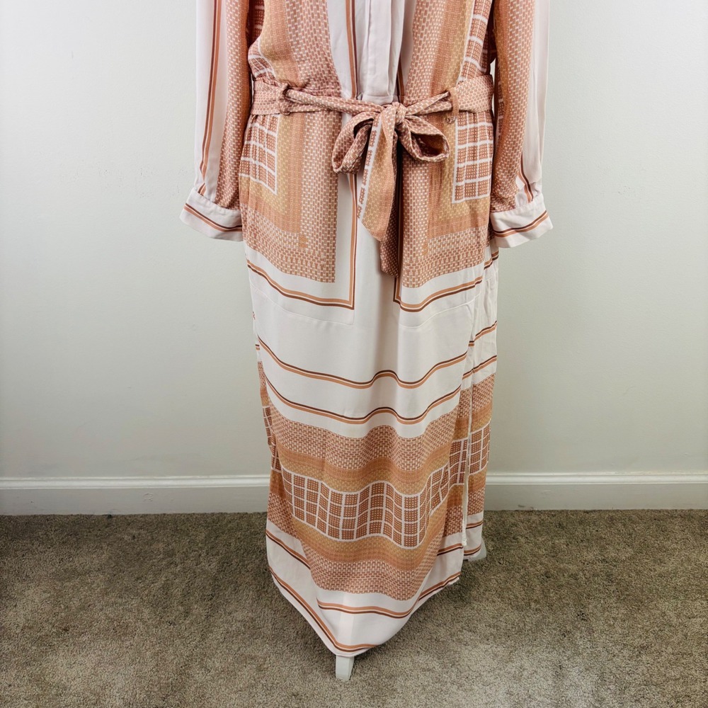 Reiss Harper Scarf Print Midi Dress Mono Nude White Print Shift Tie Waist Belt 6 - Picture 4 of 15